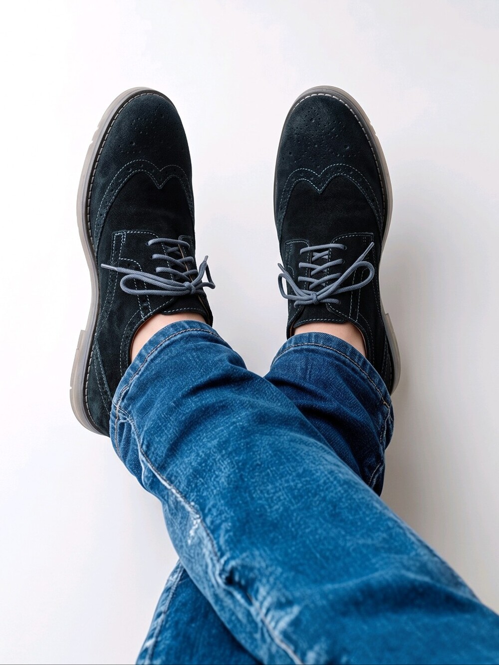Marc Anthony Black Suede Wingtip Derby Oxfords with Gray Laces